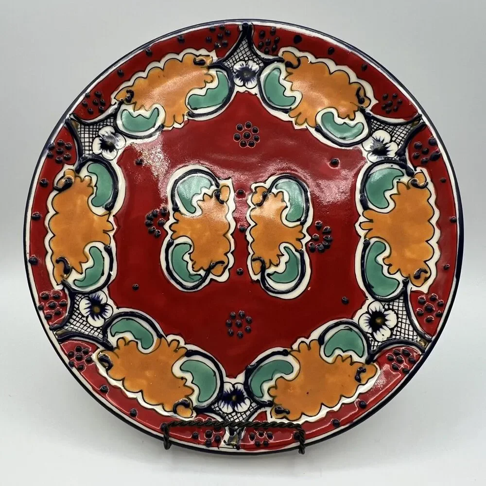 Mexican Pottery Hand Painted Cake Plate Serving Platter 12
